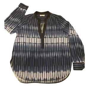 VINCE Striped Blue and White 100% Silk Blouse Size 4